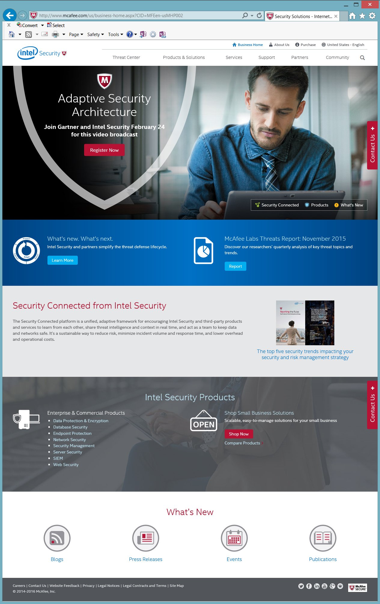 Intel Security enterprise homepage