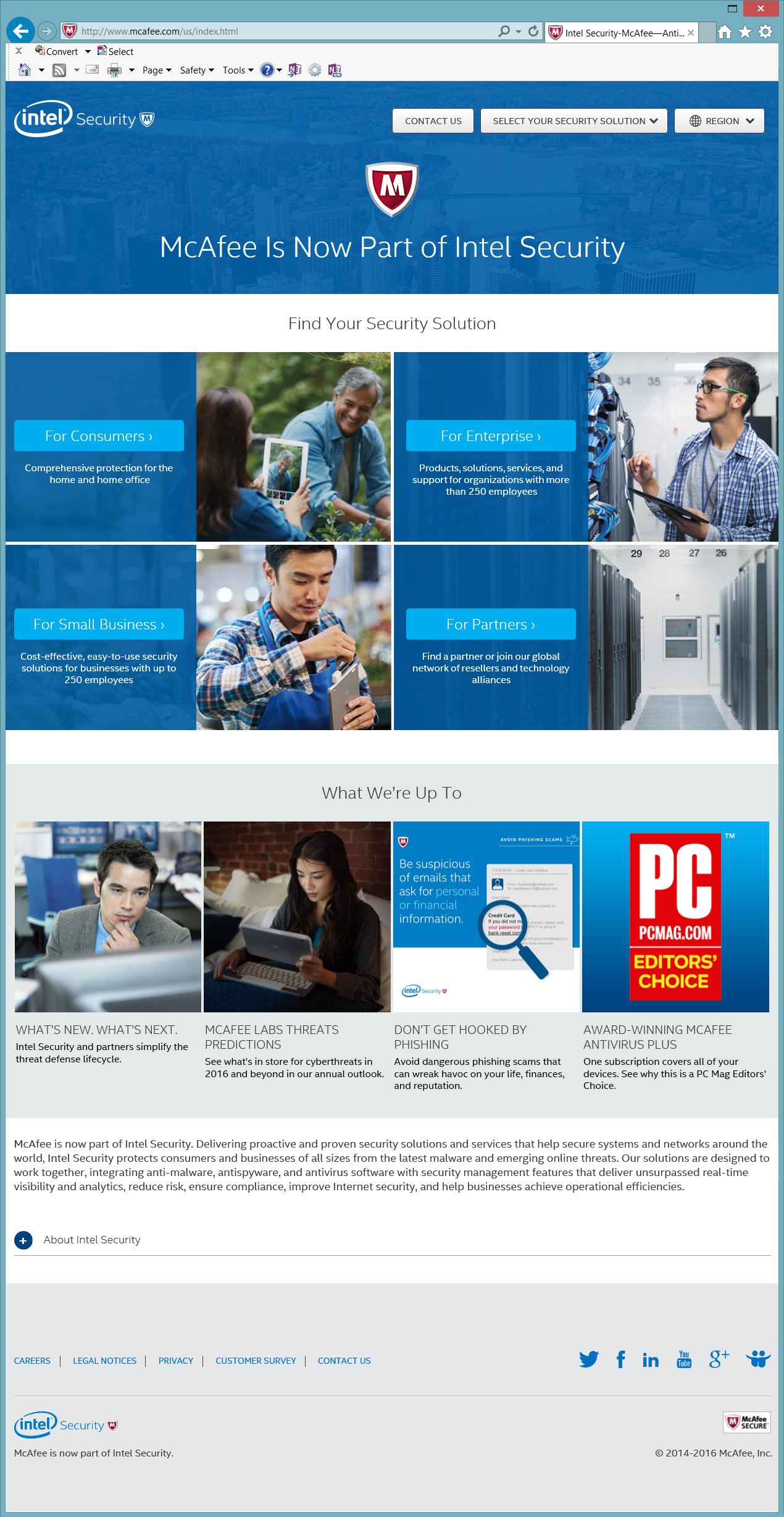 Intel Security homepage