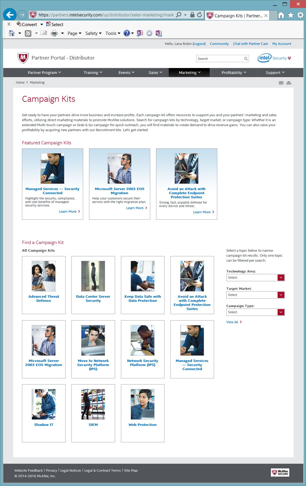 Intel Security Partner Portal Campaign Kits homepage