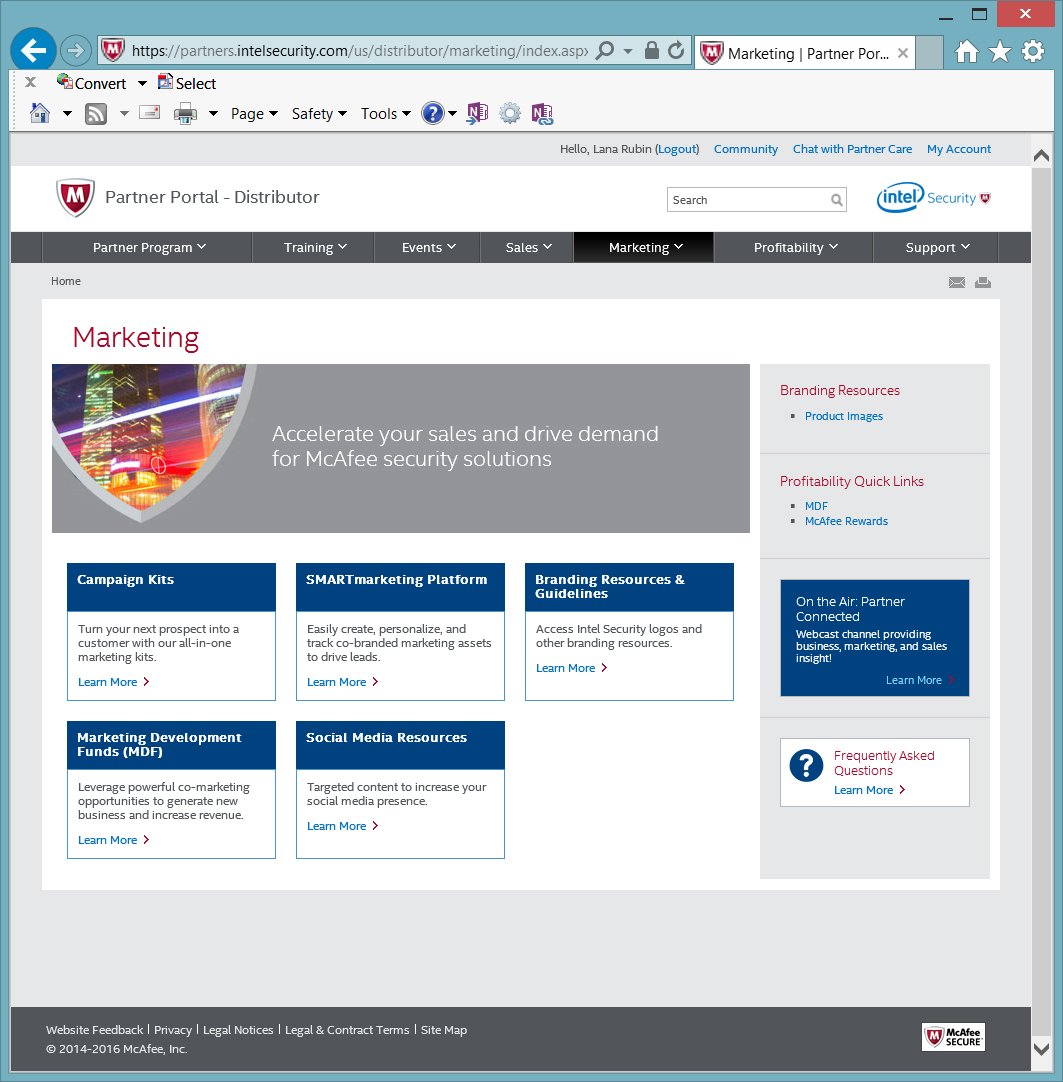 Intel Security Partner Portal Marketing page