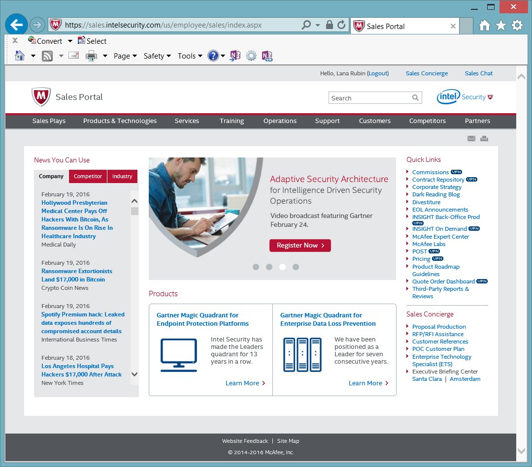 Intel Security Sales Portal homepage