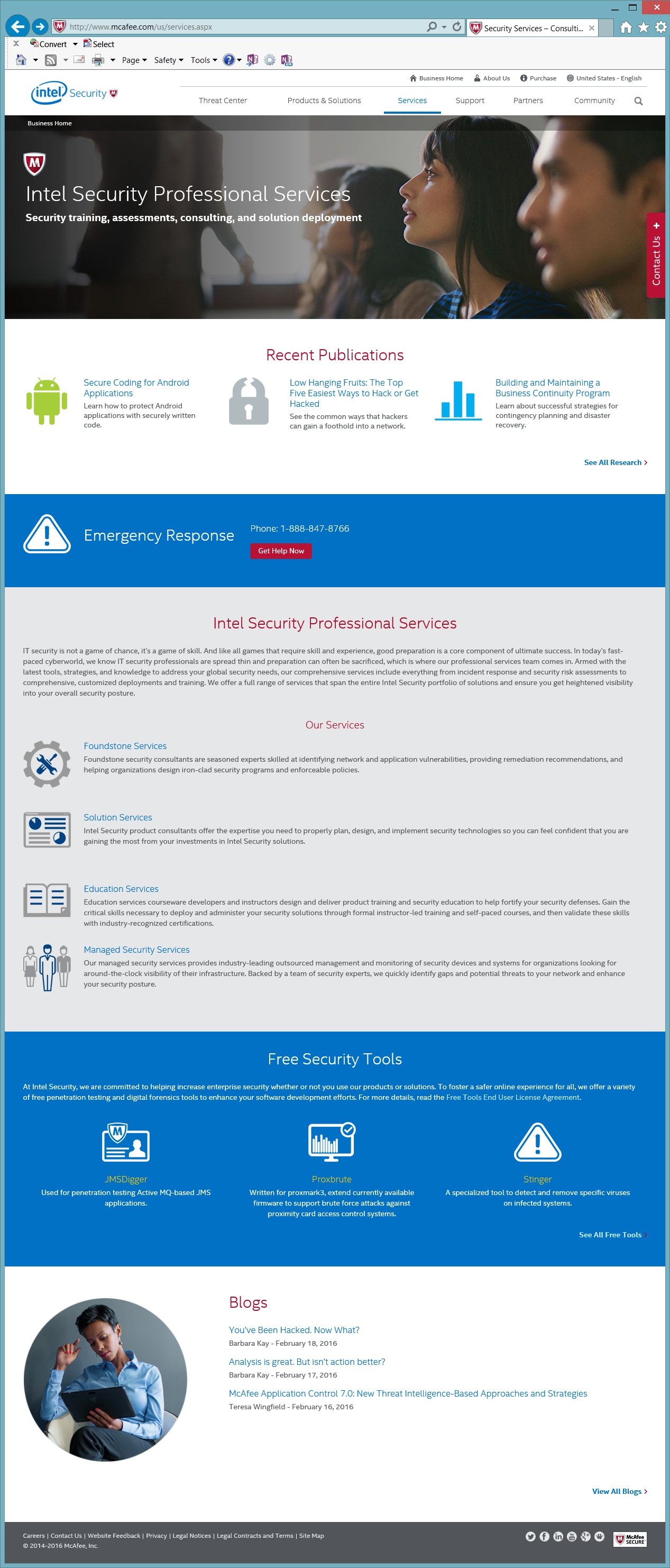 Intel Security Services page