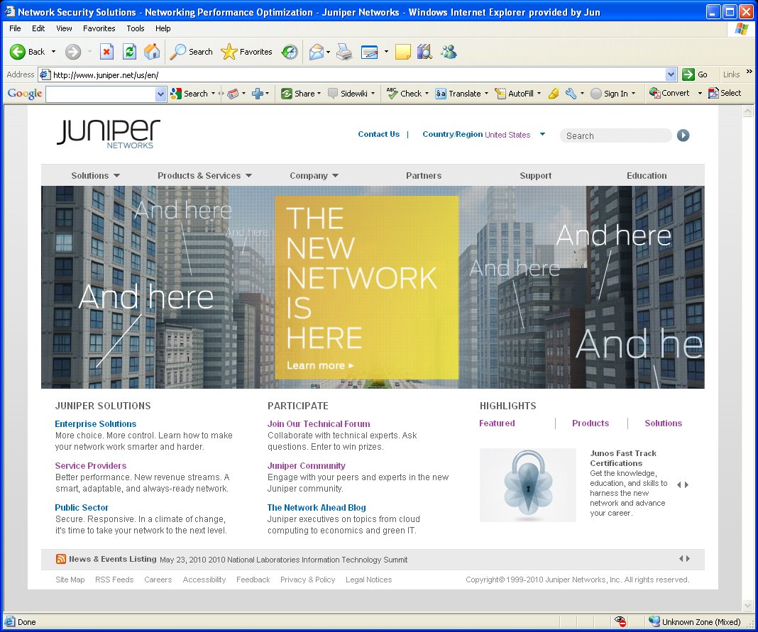 Juniper Networks homepage 2010