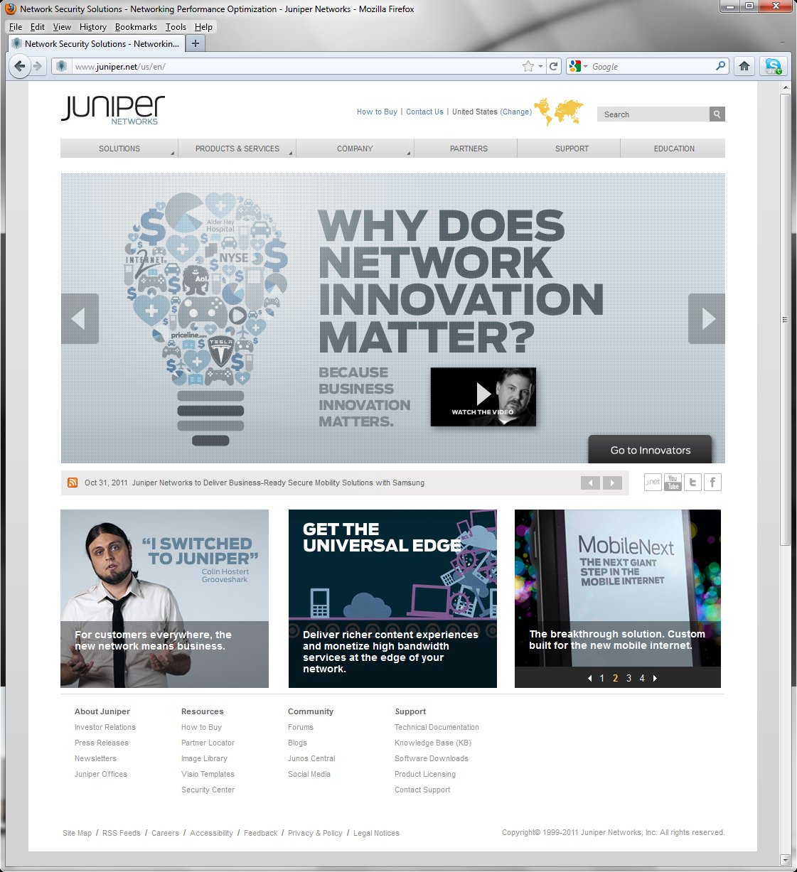 Juniper Networks homepage 2011