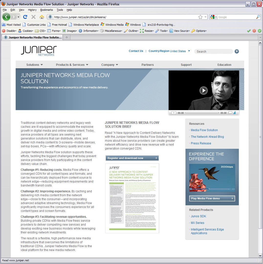 Juniper Networks landing page 2010