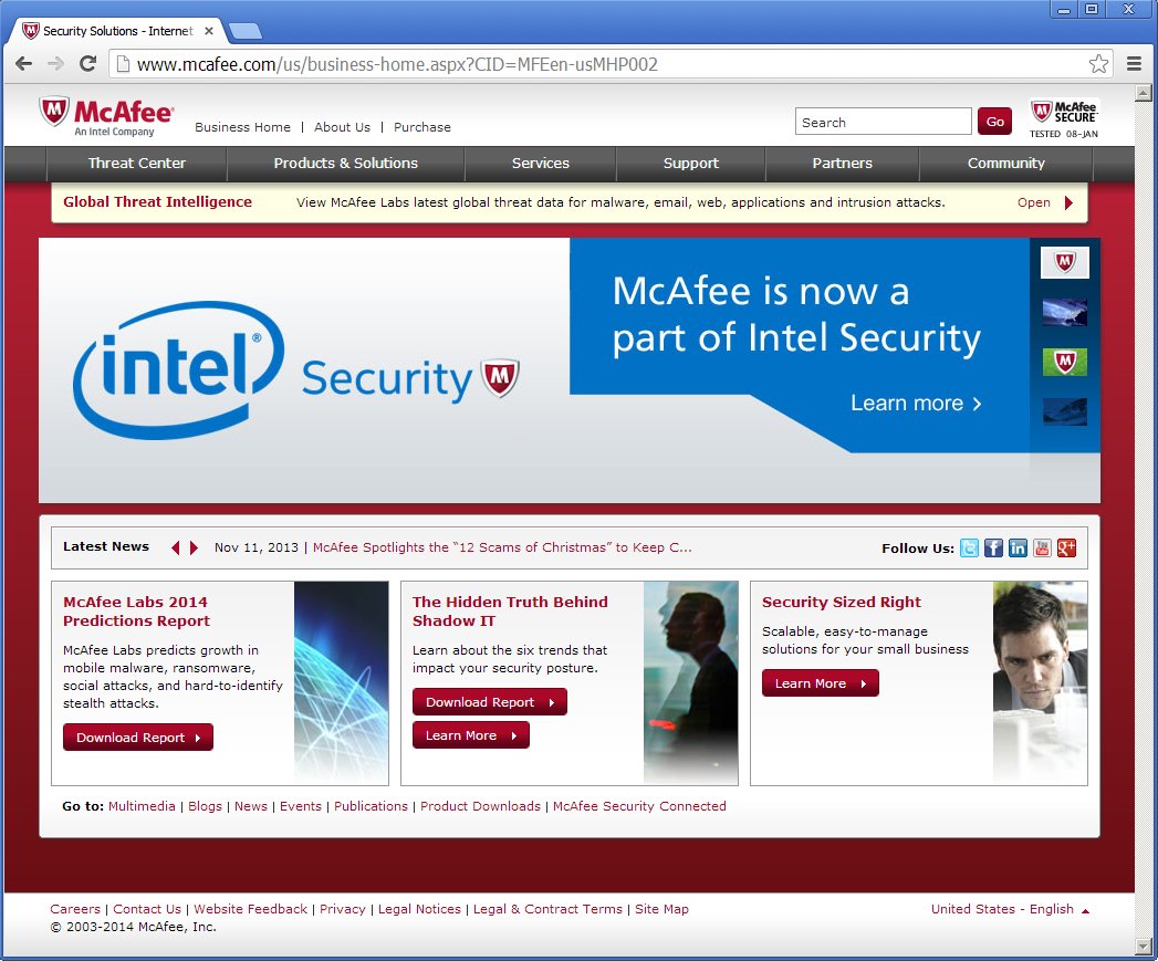 McAfee business landing page