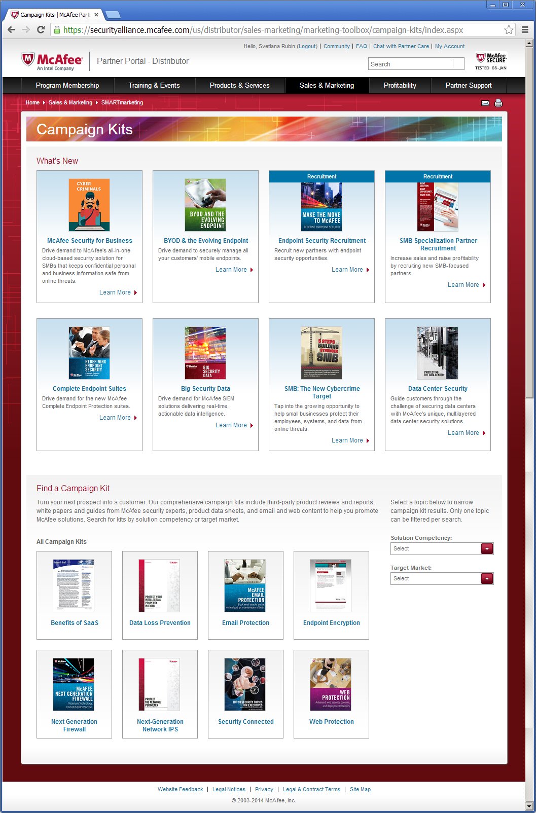 McAfee Partner Portal Campaign Kits homepage