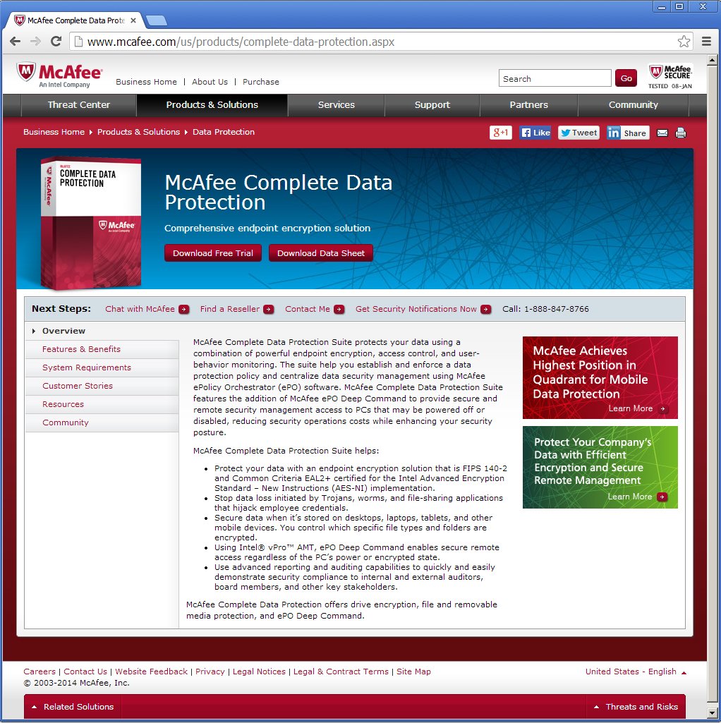 McAfee Product Details page