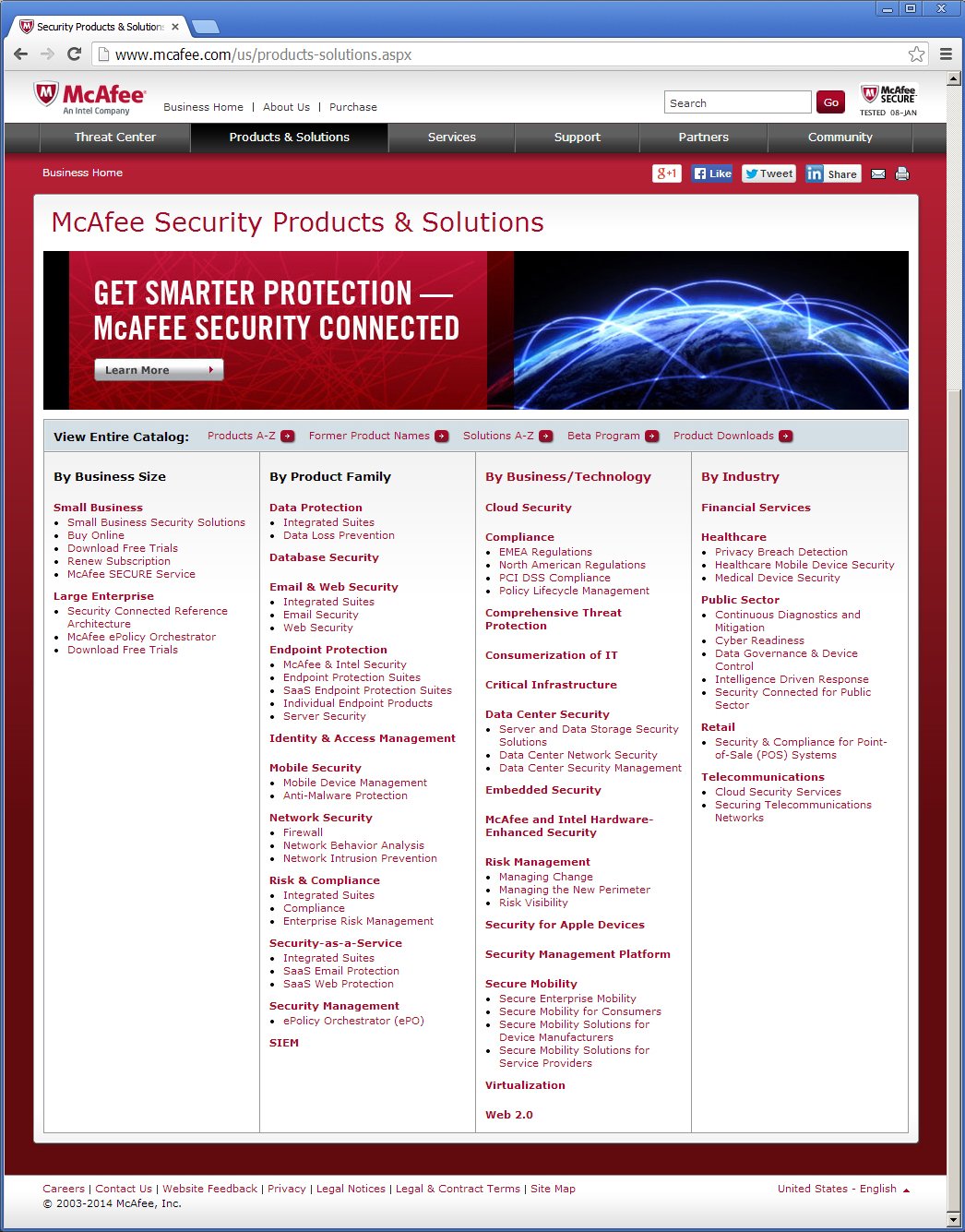 McAfee Products page