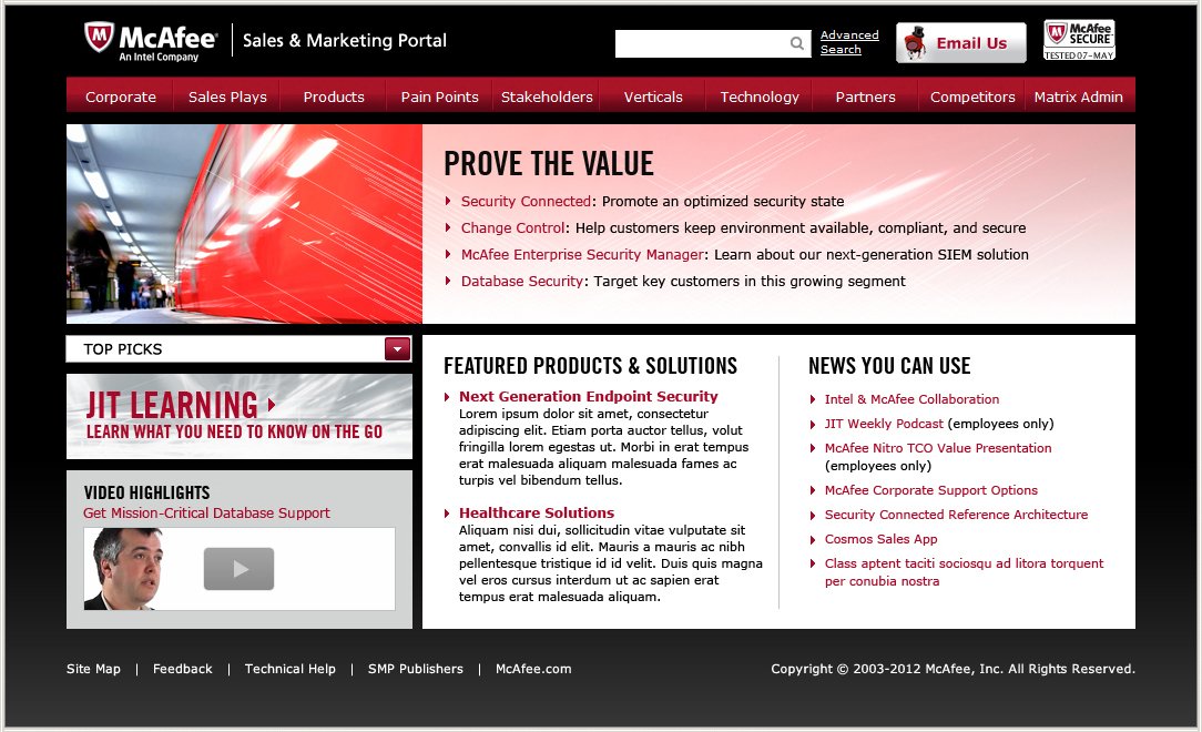 McAfee Sales Portal Website After