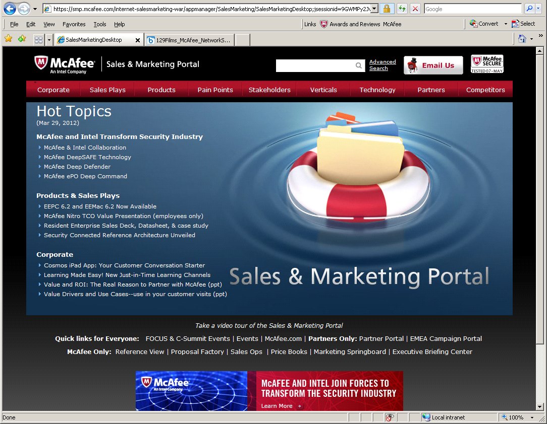McAfee Sales Portal Website Before